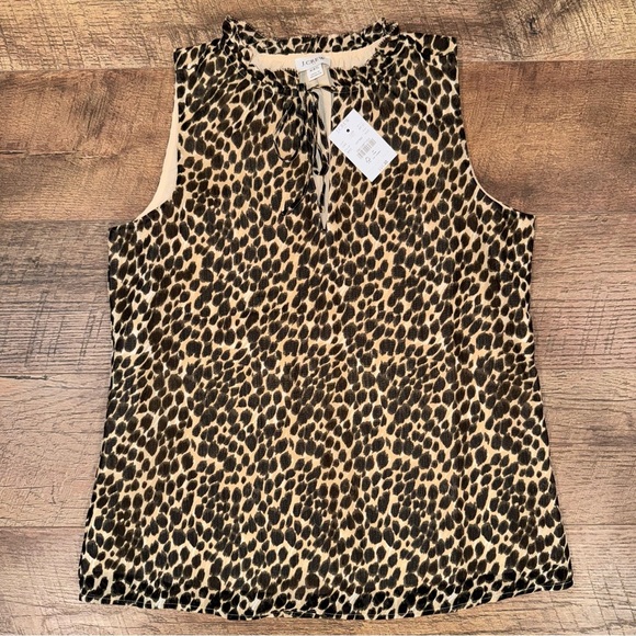 NWT J. Crew Leopard Print Tie-Neck Ruffle Tank Top - Picture 3 of 13